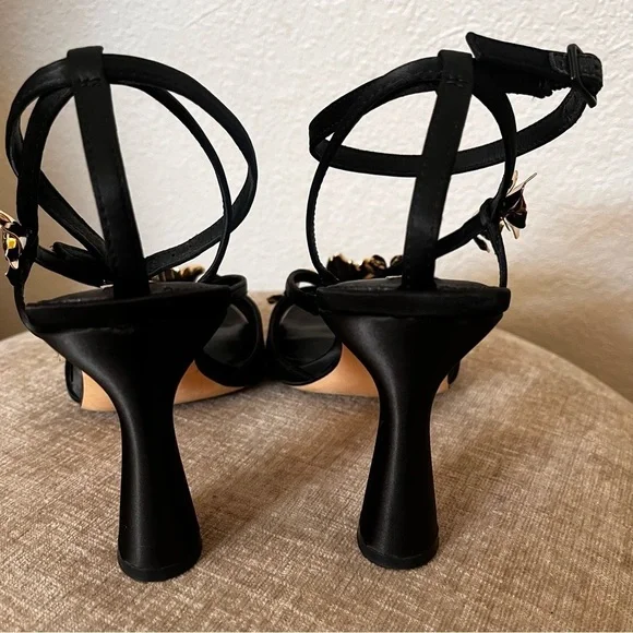 Antonio Melani Stain Black Gold Flower Dressy High Heel Sandals Shoes Evening 10 - Picture 5 of 12